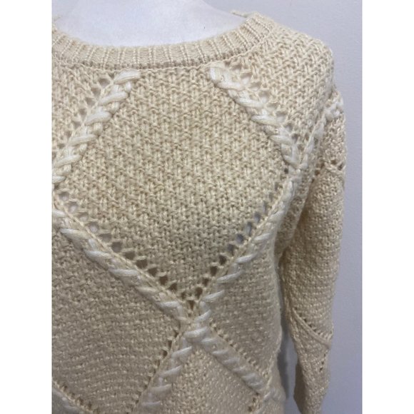 Anthro Moon River Chunky Knit Sweater Ivory Long Sleeve Diamond Medium - Picture 2 of 6